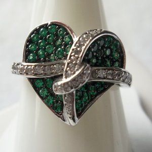 Green Claddagh gemstone topaz ring, heart, promise ring, size 9, valentine gift